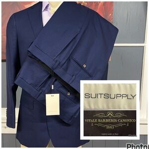 Suitsupply Hopsack Suit (Actual Size 42R-36x31) Modern Slim Fit Taper Leg Navy
